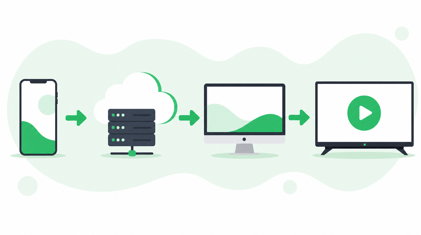 How IRLHost works: your phone connects to the IRLHost relay, then OBS at home, then your streaming platform